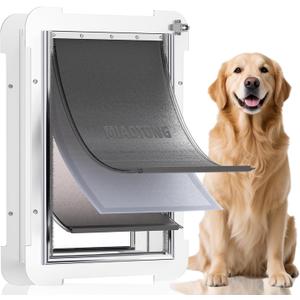 3-Flap Steel Large Dog Door for Exterior Doors with Sliding Lock Panel, Energy-Efficient Insulated Pet Door, Extreme Weather Doggy Door with Telescoping Tunnel, Never RustPets Up to 100 Lb