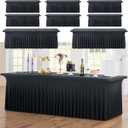 CO-AVE 6pk Black 8ft Spandex Tablecloths for Rectangle Tables, Wrinkle Free Wavy Black Table Skirt Stretchy Fitted Table Cloth Covers 8 Foot for Weddings Birthday Party Events Banquette Baby Shower