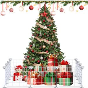 30 * 40cm/ 12 * 16Inch White Christmas Tree Fence, Christmas Picket Around Tree, Fence Barrier for Dogs Cats Puppy Pets, 12Pieces