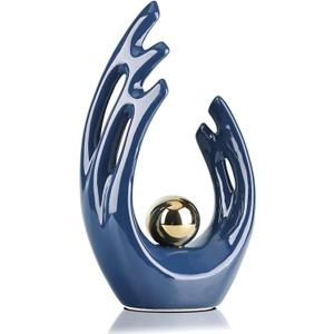 12" H Navy Blue Aesthetic Room Decor Accent, TV Stand Funky Table Centerpiece, Abstract Art Ceramic Statue and Sculpture, Blue Decor for Living Room, Bookshelf Decorative Objects, Shelf Decor (Big)