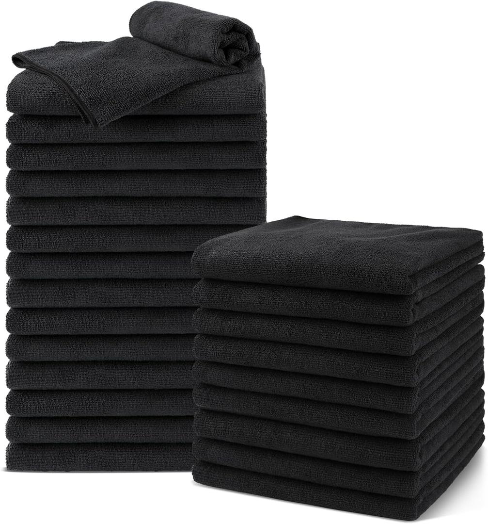 Salon Towels 24 Pack, Microfiber Barber Towels Bulk, (16x29 inches) Hair-Drying Cloth Super Soft Black Hand Cloth for Gym, Bath, Spa Use and Home Beauty Care(Not Bleach Proof)