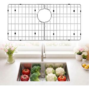 Stainless Steel Detachable Sink Grid (28-9/16" x 15-9/16" Rear Drain) | 304 Stainless Steel, Anti-Rust, Sink Bottom Protector, Scratch Proof, Rear Drain, Multi-Use Rack, Heavy Duty, Easy Clean