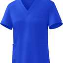 Eadflie V-Neck Scrub Tops Women - Stretchy 3-Pocket Nurse Scrubs with Medical Uniform Fit (Royal Blue/ M)
