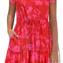 HOTOUCH Women Printed Dress for Summer Short Ruffle Sleeve Dress Tiered Mini Dress with Pockets (M)