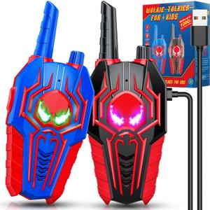 Rechargeable Walkie Talkies for Kids : Toys Gifts for 3 4 5 6 7 8 9 Year Old Boys Girls Ages 5-7 Kids Walkie Talkies 2 Pack Outdoor 2 Way Radio Toy for 3-12 Year Old Boy Birthday Gift Age 3-6 (Blue Black)