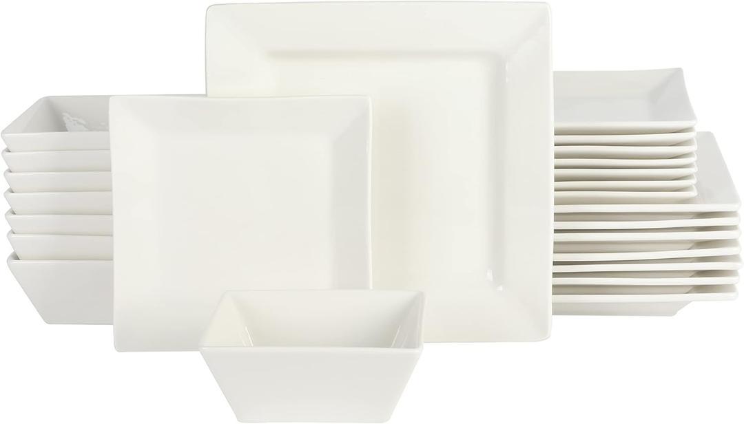 Gibson Home Zen Buffet Hard Square Porcelain Chip and Scratch Resistant Dinnerware Set, White, Service for 8