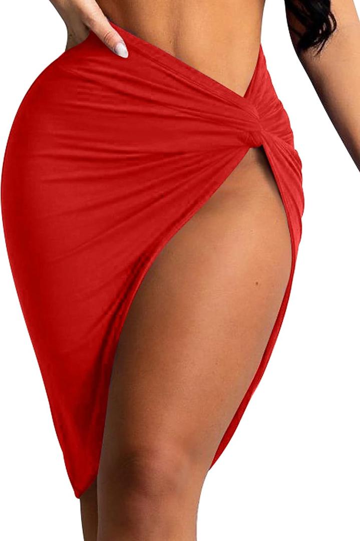 Mizoci Women's Swimsuit Coverup Beach Wrap Skirt Bathing Suit Bikini Cover Up for Swimwear (Large, Red)