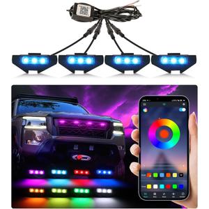 Grill Lights for Nissan Frontier 2022-2024 Front Bumper Grille Marker Accent Head Lamps DRL PRO 4X X S SV SL Accessories (RGB)