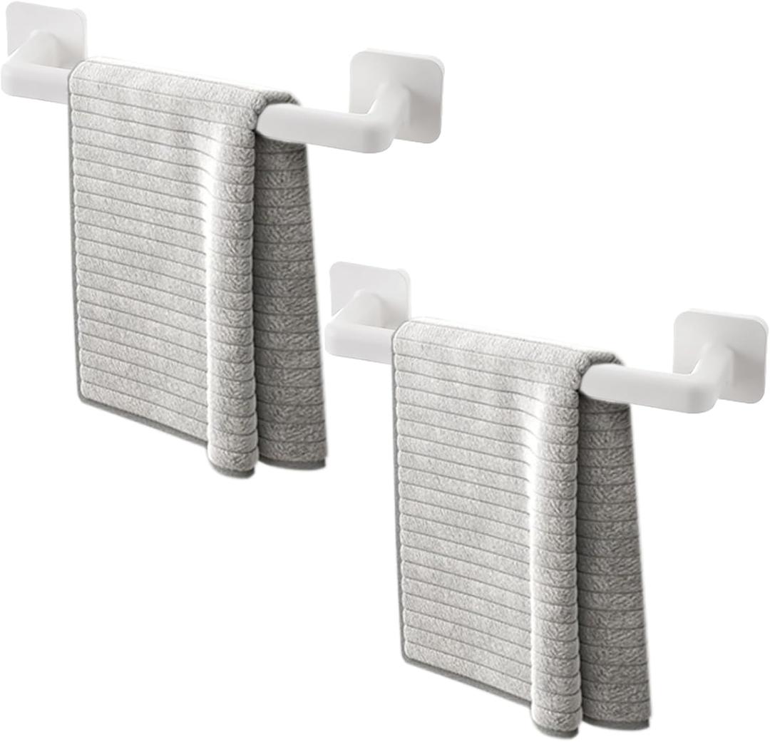 2-Pack 12-Inch Self-Adhesive Towel Bar, Slippers Bar, Hand Towel Hanger and Short Plastic Wall Mount Rack for Kitchen, Bathroom, and Laundry Room