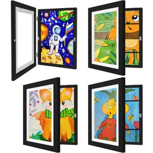 [Extra Large]Kids Art Frames 10x12.5 Inch 4 Pack Kids Artwork Flip Frame Changeable for Picture Display, Children School Drawing Projects Storage, Horizontally Vertically Wall Hanging, Front Opening (Black)