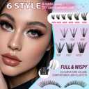 Lash Clusters Kit 708Pcs Individual Cluster Lash Extensions Kit 30D+40D+50D+60D+80D+100D Wispy Eyelash Clusters with Lash Bond and Seal and Tweezers 10-16mm 6 Styles Mix Lashes Clusters Kit
