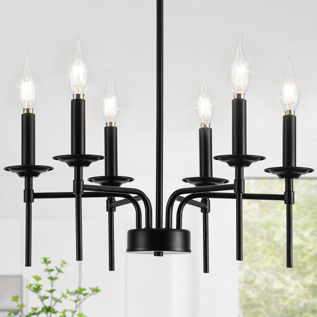 6-Light Black Farmhouse Chandeliers for Dining Room Over Table, Rustic Industrial Hanging Lighting Fixtures, Modern Chandelier for Kitchen Island Living Room Bedroom Entryway Foyer Hallway