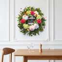 24" Spring Summer Wreaths for Front Door with Hello Sign,Hydrangea Wreath with Dasiy Peonies Berries Eucalyptus.Greenery Wreath for Front Door,Porch,Farmhouse,Wall,Window Indoor Outdoor Decor