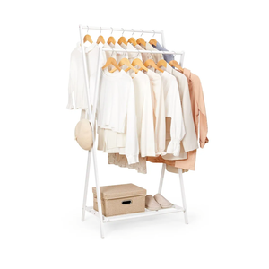 Cozivolife Bamboo Clothes Rack with Storage Shelf, Portable Garment Holder Clothing Hanger for Hanging Cloth, Foldable Wardrobe Storage for Entryway and Bed Room (White)