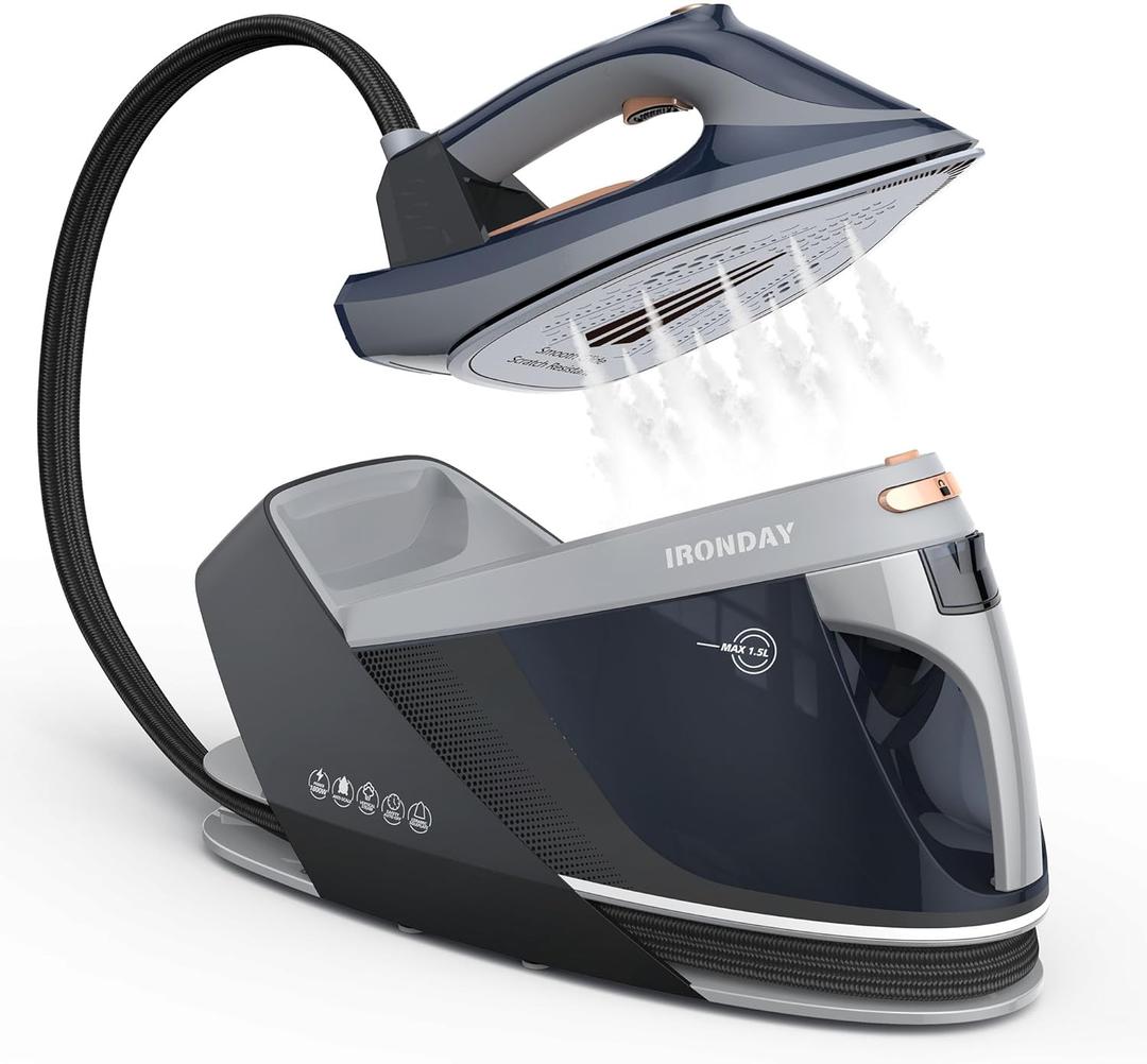 Steam Station for Clothes with LED Screen, 1800W Steam Iron Ceramic Soleplate, Auto Shutoff, Self-clean, Anti-drip, 50.72oz Removable Water Tank Ironing Steamer for Various Fabrics, Blue