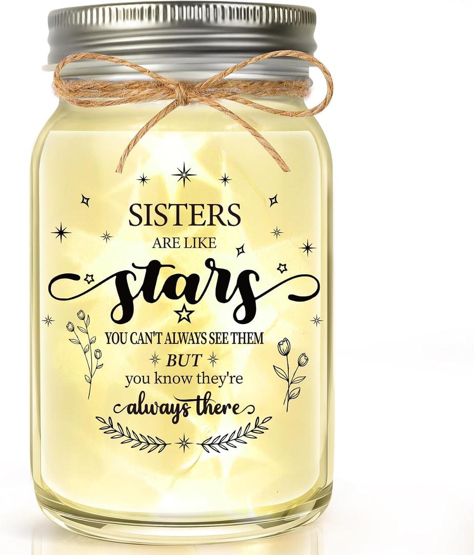 Gifts for Sister - Funny Birthday Christmas Sister Gifts - Mason Jar Night Lights with Warm Lights - Heartfelt Home Decor Gift