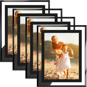 5x7 Picture Frames Black - Set of 4, HD Real Glass 5 by 7 Photo Frame for Tabletop Display, Wedding Birthday Christmas Day Gifts (5 x 7, Black)
