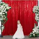 Partisout Sequin Curtain Backdrop 8ftx8ft Sequin Backdrop Sequence Backdrop Party Glitter Backdrop Sparkle Backdrop Wedding Photo Backdrop and Shimmer Backdrop (8ftx8ft, Red)