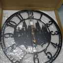 Wall Clock for Living Room Decor-26 Inch Battery Operated Large Wall Clocks Silent Non-Ticking for Bedroom Kitchen-Metal Black Castle Design for Home Decor