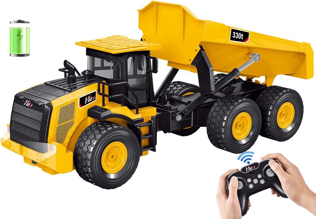 Mighty 9-Channel RC Dump Truck Toy | 1:18 Scale All-Terrain 6-Wheel Construction Vehicle with Lights & Sounds, 6 Wheels & 100-Min Battery, Remote Control Truck for Kids & Adults, Great STEM Gift 2025
