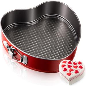 Tioncy 9 Inch Heart Shaped Springform Pan Red Heart Nonstick Cake Mold Cheesecake Pan with a Detachable Bottom for Quick Release, Carbon Steel Bakeware for Valentine Wedding Birthday Anniversary