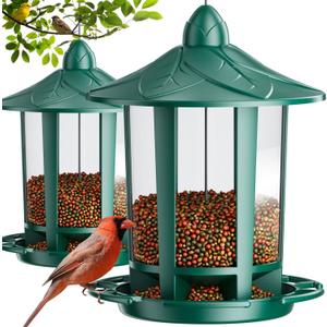 Birdream 2 Pack Bird Feeders for Outdoor Hanging, Assembly Required, 1-Min Easy Setup, Charming Castle Design, Attracting Cardinals Chickadees Goldfinches & Sparrows - Green