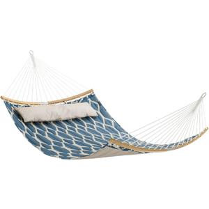 SONGMICS Hammock, Quilted Hammock with Curved Bamboo Spreaders, Pillow, 78.7 x 55.1 Inches, Portable Padded Hammock Holds up to 495 lb,Blue and Beige Rhombus UGDC034I02 (Blue + Beige Rhombus)