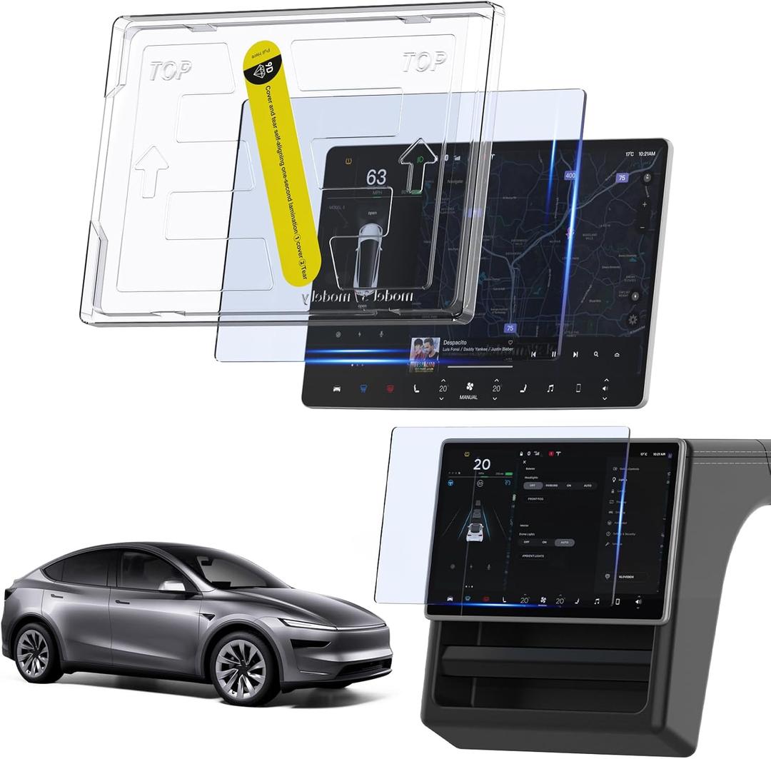 3-in-1 (15.4") for Tesla Accessories for Model Y Juniper / 3 Highland Screen Protector [No Glare & Fingerprint] 9H Tempered Glass, for Model 3(2024-2026), Model Y Juniper, Matte