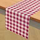 2 x Solino Home Linen Table Runner 48 Inches - 100% Pure Linen Beet and Cream Table Runner 14 x 48 Inch Ideal for Dresser and Coffee Tables - Valentines, Spring - Morgan Check