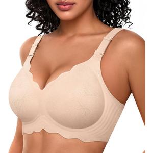 OEAK Women Bras No Underwire Scalloped Push Up Buttery Soft Tshirt Bra Seamless Full Coverage Convertible Everyday Bra (3XLarge, Jacquard Nude)