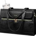 LOVEVOOK Laptop Tote for Women 15.6 Inch, PU Leather Waterproof Work Tote with Large Tumbler Pocket, Peony Embossed Textured Computer Bag, Organized Teacher Office Business Crossbody Handbag