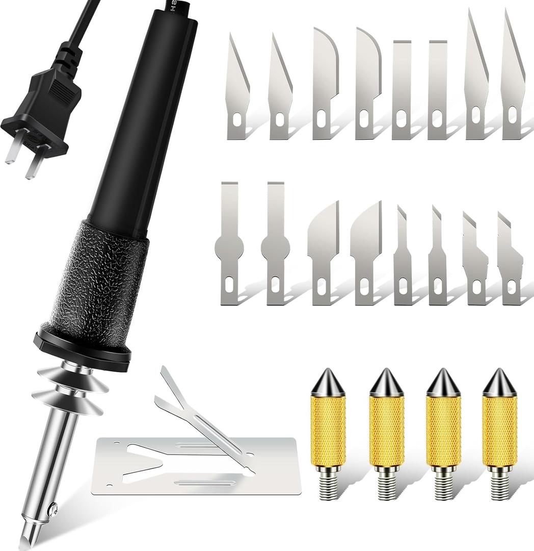 Honoson 22 Pieces Electric Hot Knife Cutter Tool Include Heated Knife Plastic Cutter With Multipurpose 16 Blades 4 Blade Holders Metal Stand For Soft Thin Plastic Foam Stencils(Black)