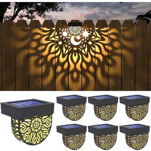 Solar Fence Lights 6 Pack Solar Deck Lights Waterproof LED Powered Step Wall Lanterns Outdoor Decorations Warm Yellow Decorative Lighting for Garden Backyard (Black)