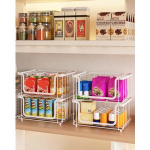 UMDONX 4 Pack Stackable Wire Baskets Storage Bins for Fruits, Vegetables, Potatoes & Onions | Pantry, Countertop, Laundry Organizer | Heavy Duty & Space Saving White