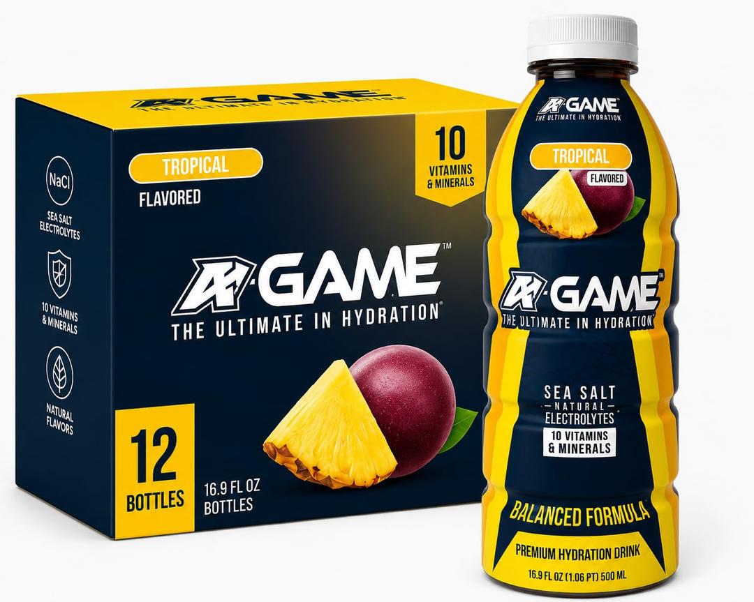 A Game Tropical Sports Drink, Gluten Free, 16 Fluid Ounces (Pack Of 12), BB 09/11/2026