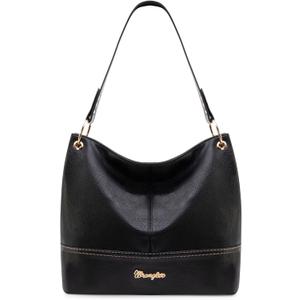 Wrangler Hobo Bags for Women Vegan Leather Top Handle Shoulder Purses and Handbags (Solid Black)
