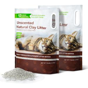 Clumping Cat Litters 2 Pack, 7.5lb Sodium Bentonite Cat Litter - Fast Clumping, Dual Odor Control with Enzymes, Low Dust & Safe for Cats