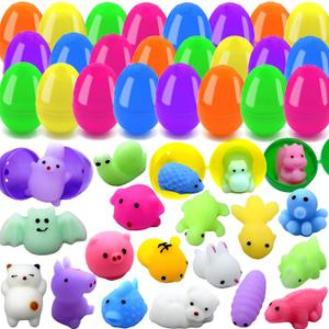 24 PCS Plastic Easter Eggs Filled with 24 PCS Mochi Squishy Toys for Kids, Perfect for Easter Egg Hunt Game, Easter Basket Fillers, Easter Party Favor Supplies