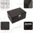 Jewelry Box for Men 2-Layer Valet Organizer with 2 Drawers Watch Ring Necklace Cufflink Storage Case Glass Lid Premium PU Leather Mens Accessories Box Gift for Husband Boyfriend Dad Black