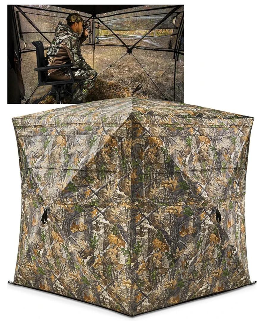 TIDEWE Hunting Blind 270°See Through with Carrying Bag, 2-3 Person Pop Up Ground Blinds, Portable Resilient Hunting Tent (Forest Fade Camo)