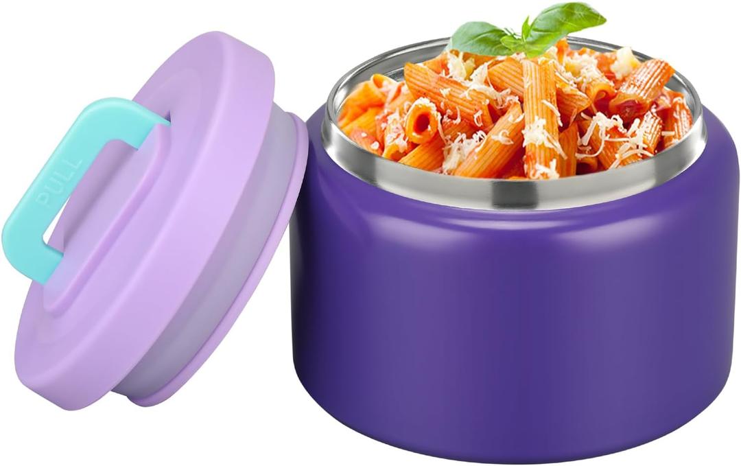 PIQUEBAR 8oz Kids Thermo for Hot Food,Small Lunch Thermo Food Container Stainless Steel,Easy Open Wide Mouth Thermo for Hot Cold Food for Preschool Travel (Dark Purple)