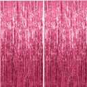2 Pack Foil Curtain Backdrop Pink Metallic Tinsel Foil Fringe Curtains Photo Booth Props for Birthday Valentines Day Wedding Engagement Baby Shower Bachelorette Christmas Holiday Party Decorations