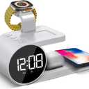 Brookstone 4-in-1 Wireless Charging Station: Stylish | Compatible for iPhone 15,14,13,12 Pro Max Series, All iWatch Series, Compatible with Airpods 3,2 Pro| Wireless Charging Station with Clock. (White)