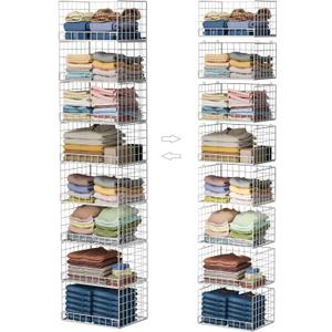 Yociyoga 8Tier Stackable Closet Organizers and Storage Shelves, Foldable Closet Shelf Organizer, Stackable Storage Bins Drawers for Closet Organizer System, White(Patent Pending)