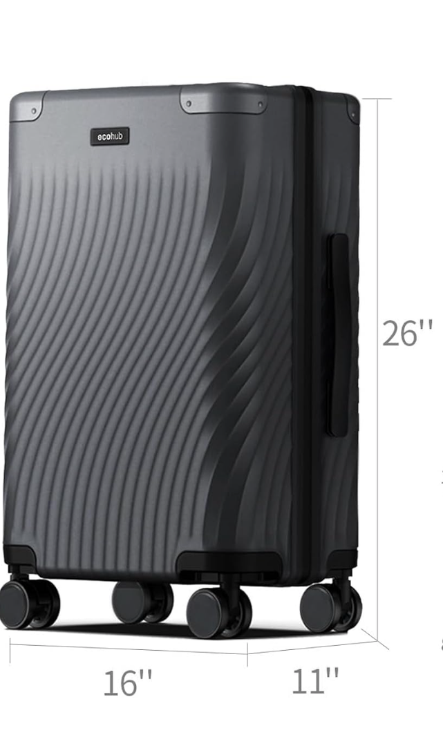 ECOHUB Hardside Expandable Carry On Luggage, Recycled PC 24" Rolling Luggage 26x16x11 Airline Approved with Spinner Wheels & TSA Lock, Lightweight Hardshell Travel Suitcase, 24inch Carry-on Grey