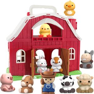 Farm Animals Big Barn Toy for 1 2 3 Year Old, Toddler Educational Montessori Toys, Farm Pretend Playset with Barn & Farmer, Christmas Birthday Easter Gift for Toddler Baby Boys Girls 1-3 Years