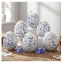 DoubleFill 6 Pcs Ceramic Blue and White Easter Eggs Chinoiserie Porcelain Eggs Spring Basket Bowl Filler Rustic Decorative Farmhouse Ornaments for Easter Home Trays Holiday Party Decorations