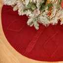 36 inch red Knitted Christmas Tree Skirt: Small Thick Cable Knit Round Tree Skirt for 4ft 5ft Tree Rustic Neutral Farmhouse Neutral Christmas Decor Tree Base Cover Xmas Home Decorations