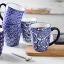 Selamica 16 oz Ceramic Coffee Mugs Set of 6, Ceramic Tea Cup with Handle, Dishwasher oven microwave safe, Vintage Blue