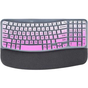 Large Print Keyboard Cover Skin for Logitech Wave Keys Wireless Ergonomic Keyboard/Logitech Wave Keys MK670 with Cushioned Palm Rest,Logitech Waterproof Keyboard Protector(Gradient Purple)